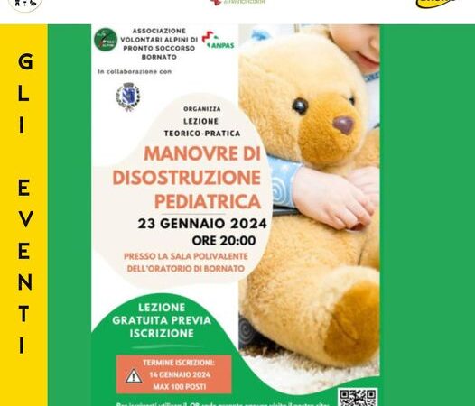 Bornato – Un importante appuntamento per la sicurezza dei più piccoli, il 23 Gennaio alle 20 una lezione di “Disostruzione pediatrica”