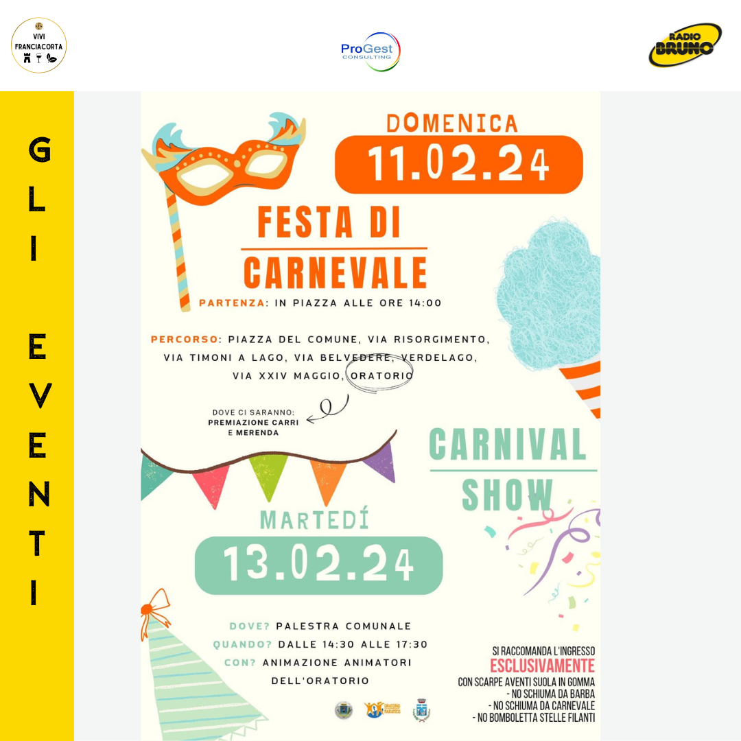 Il Carnevale a Paratico con due momenti di festa Domenica 11 e Martedì 13 Febbraio